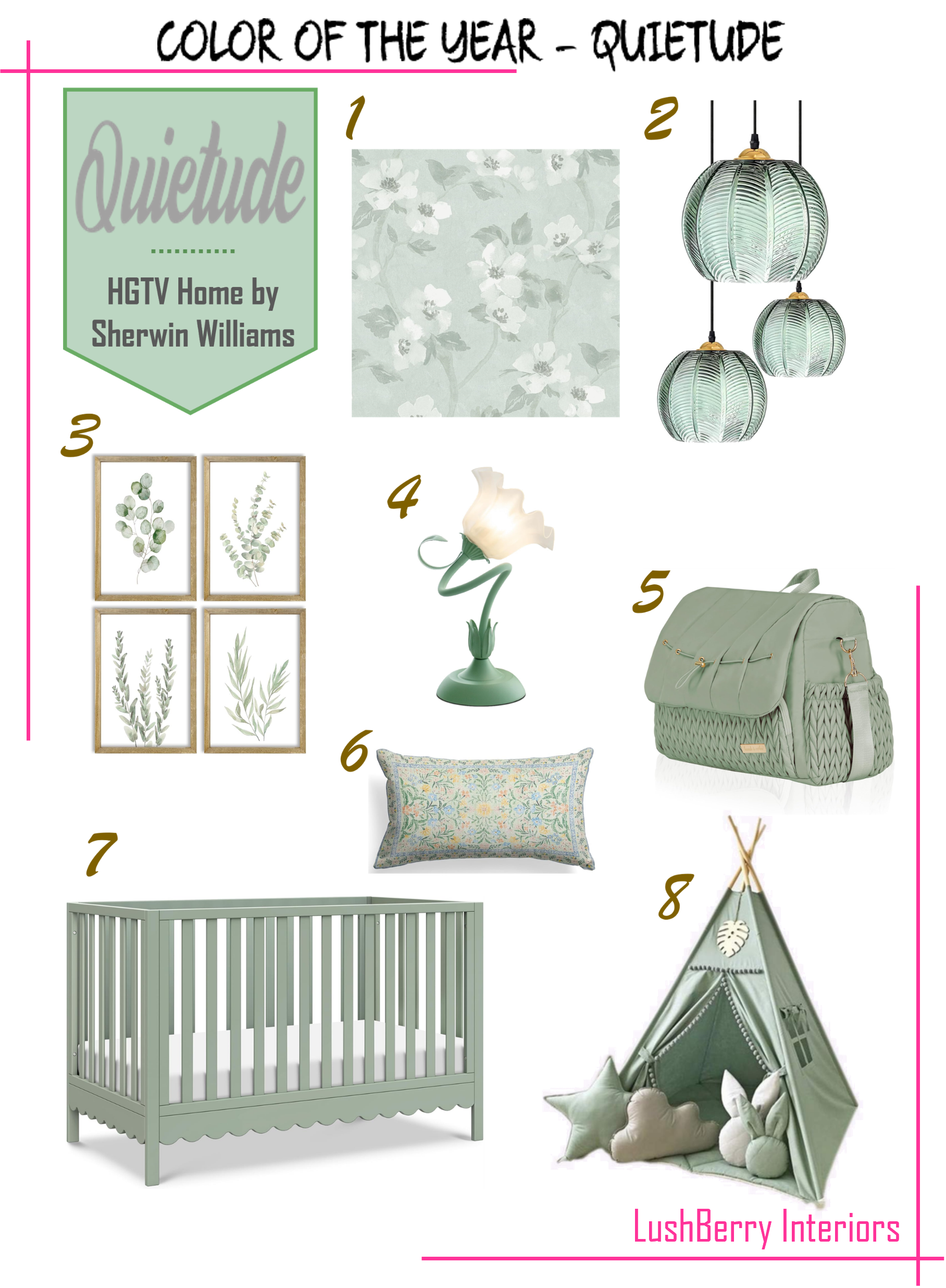 Sherwin William Color of the Year 2025 - Quietude - Mood board