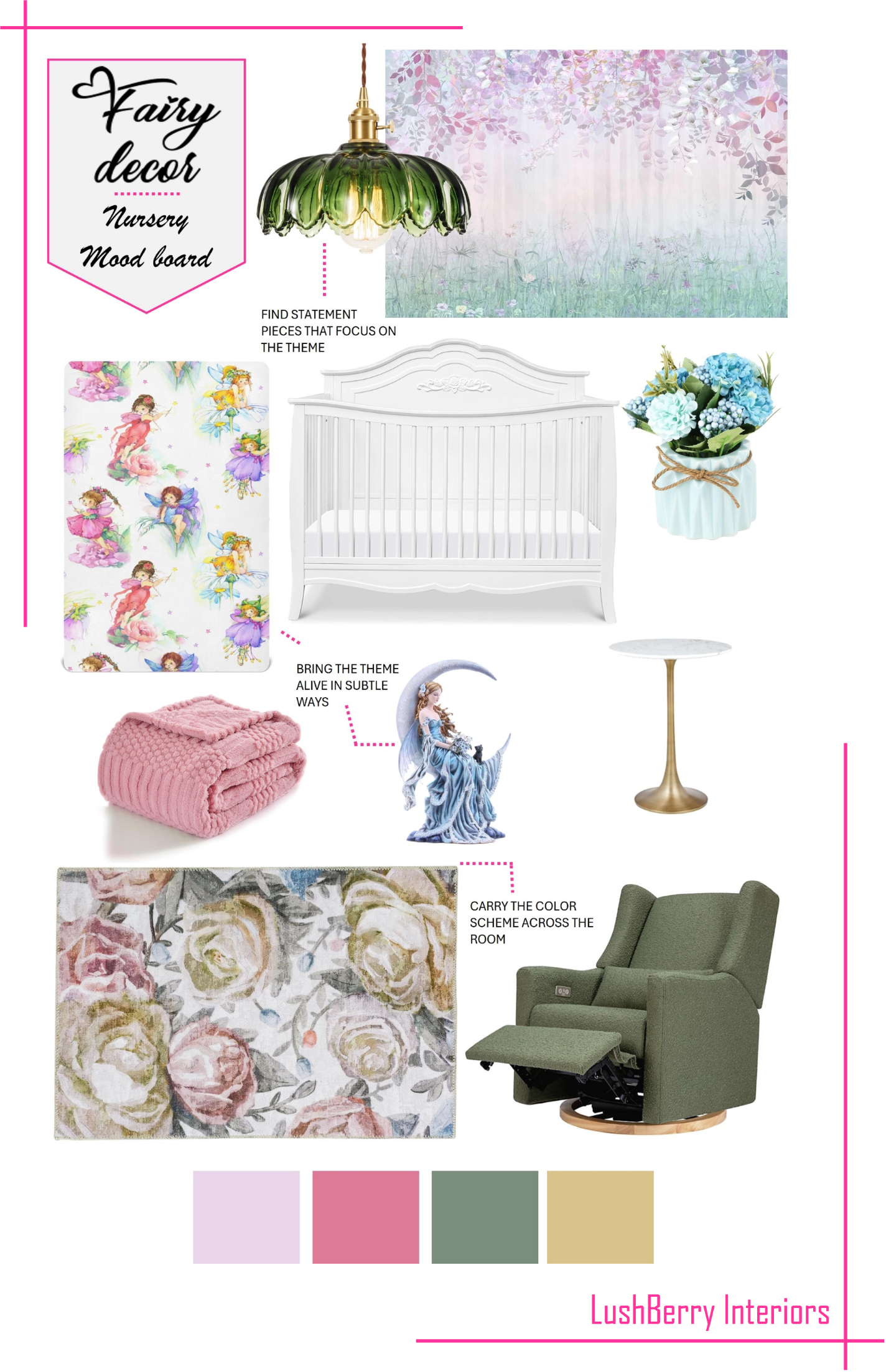 Mood board to bring fairy decor to your baby nursery