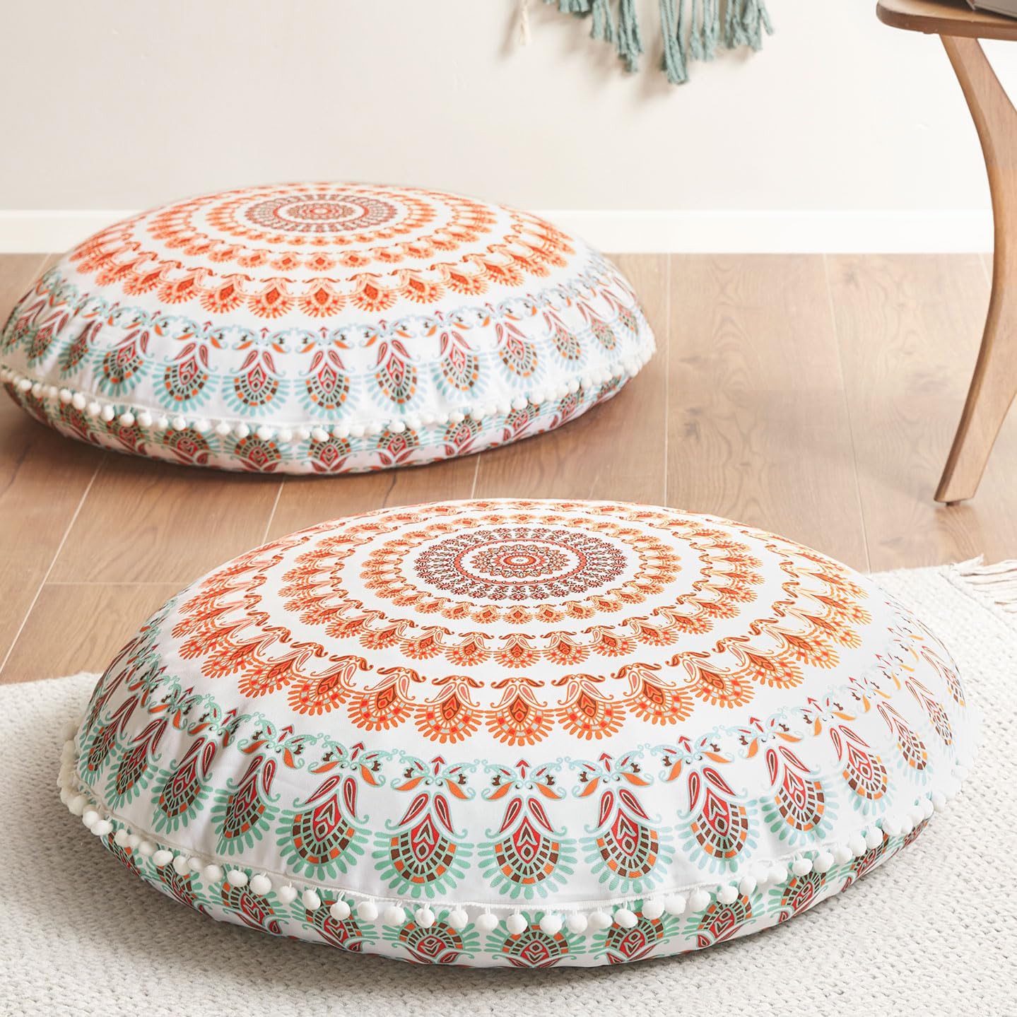 Floor pillows add color and seating to tween room