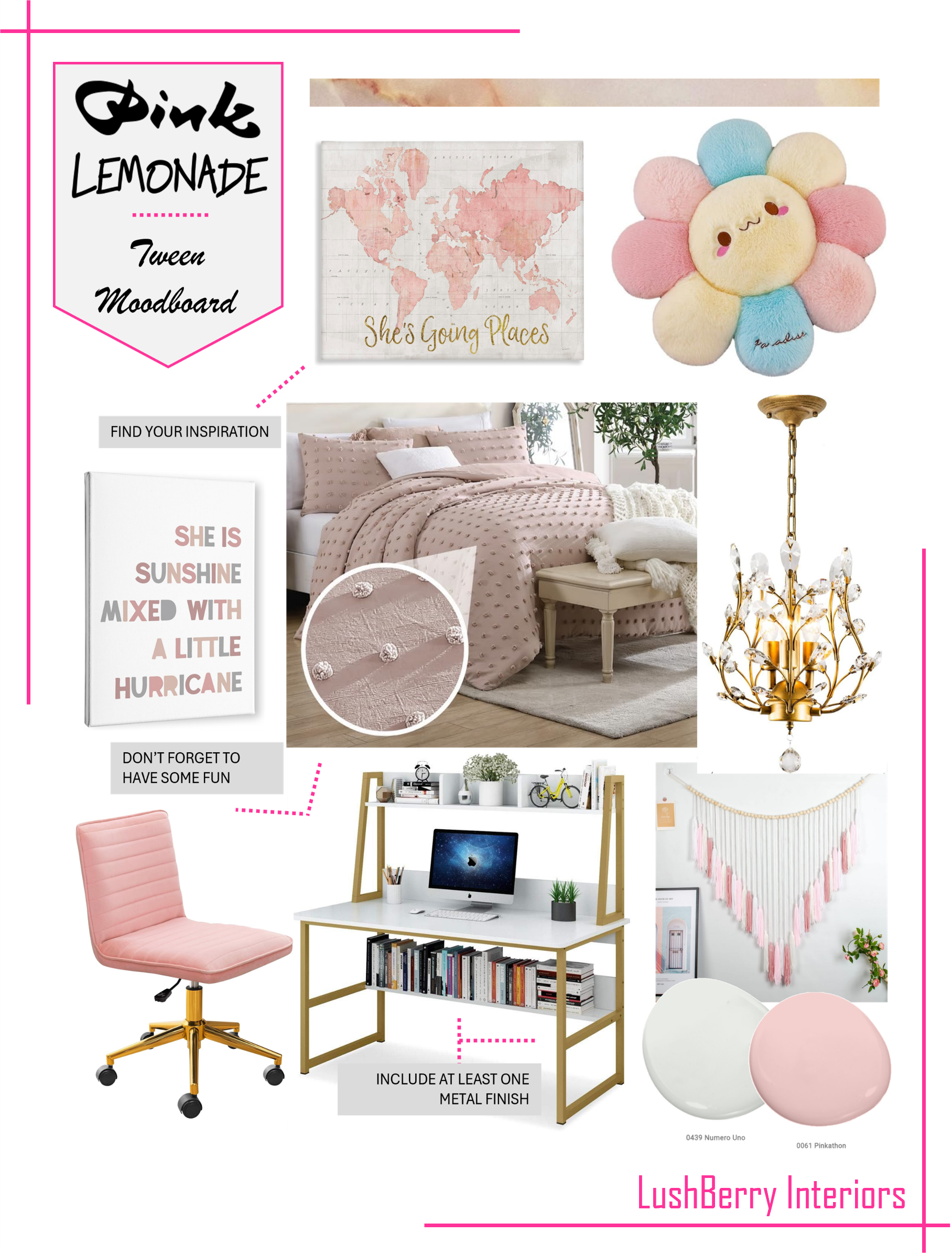 Pink Lemonade Tween Room Mood board